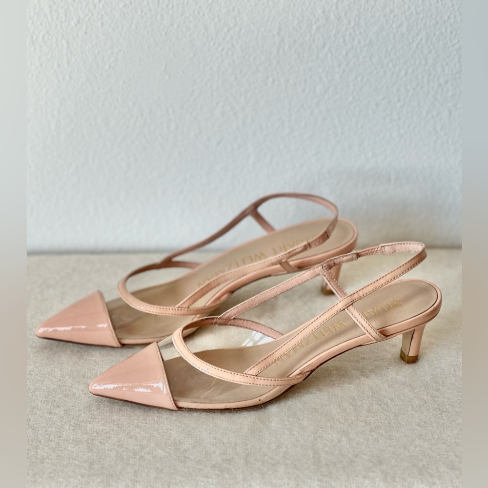 Pre-Owned Stuart Weitzman Women's Pink Poudre Mondrian 50 Slingback Pumps - Picture 2 of 5